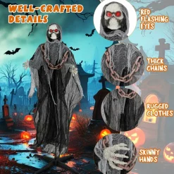 Tangkula 6.4 FT Halloween Animatronic Standing Grim Reaper with Chain