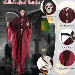 Tangkula 8 FT Halloween Animatronics Standing Grim Reaper, Voice Activated Reaper with Lighted Eyes & Creepy Sounds