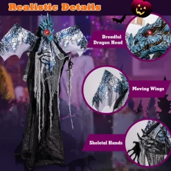 Tangkula 6 FT Halloween Animated Dragon with Light Up Eyes, Posable Wings & Arms