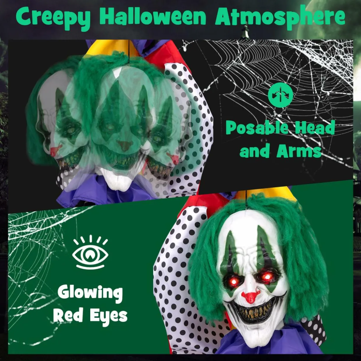 Tangkula 4.5 FT Halloween Grins Animatronic Clown with Pre-Recorded Phrases, LED Glowing Red Eyes