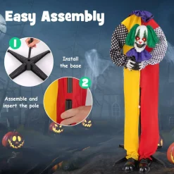 Tangkula 4.5 FT Halloween Grins Animatronic Clown with Pre-Recorded Phrases, LED Glowing Red Eyes