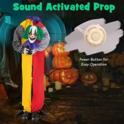Tangkula 4.5 FT Halloween Grins Animatronic Clown with Pre-Recorded Phrases, LED Glowing Red Eyes
