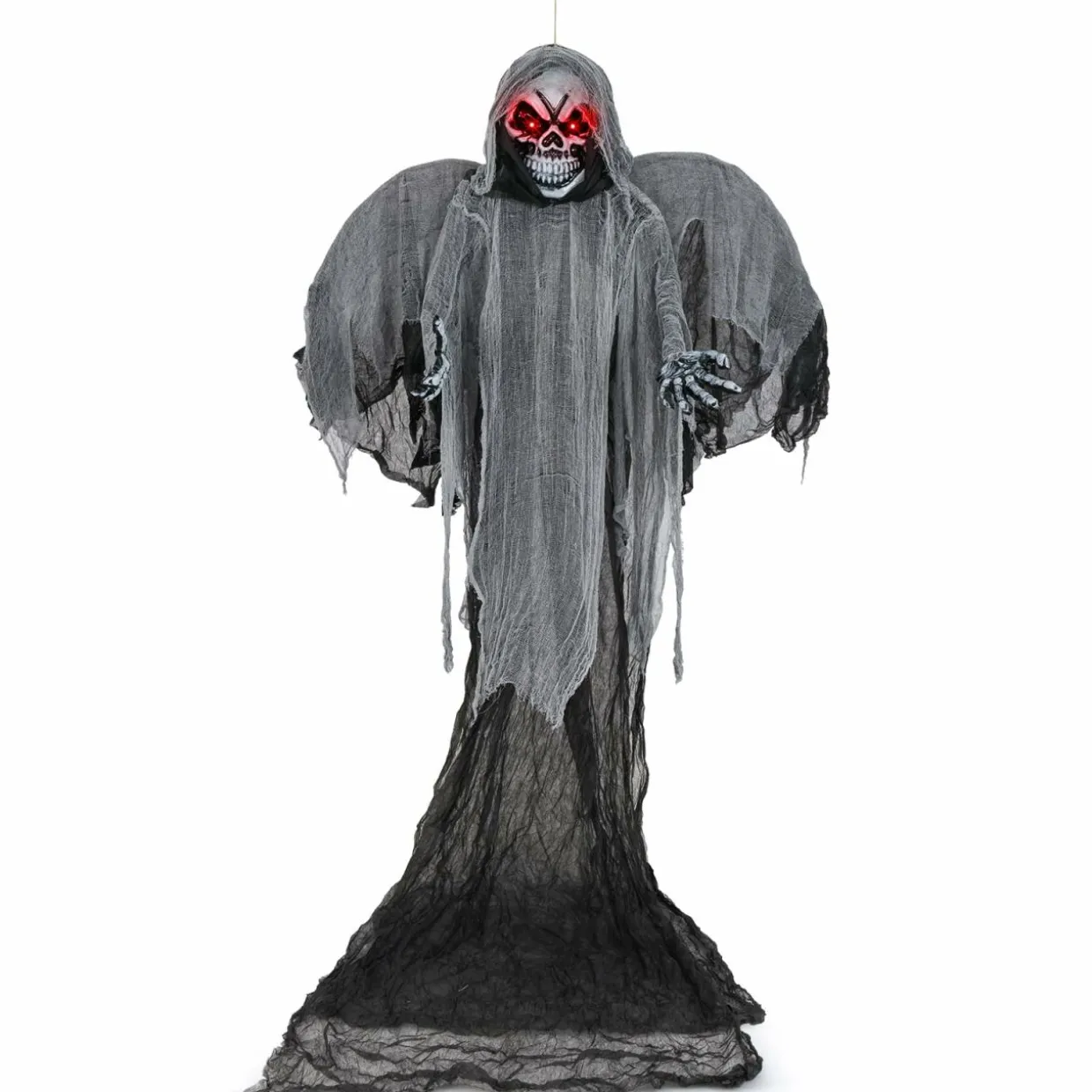 Tangkula 12.1 ft Halloween Hanging Reaper w/Wings, Voice Activated Animatronic Ghost w/Lighted Eyes & Terrifying Sounds
