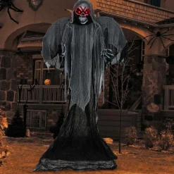 Tangkula 12.1 ft Halloween Hanging Reaper w/Wings, Voice Activated Animatronic Ghost w/Lighted Eyes & Terrifying Sounds