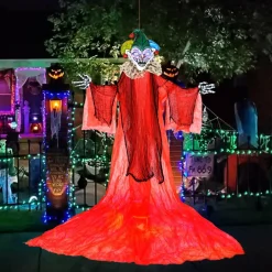 Tangkula 13.1 ft Halloween Hanging Clown w/Wings, Switch Controlled Animatronic Ghost w/Lighted Colorful Eyes