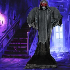 Tangkula 12.1 ft Halloween Hanging Reaper w/Wings, Voice Activated Animatronic Ghost w/Lighted Eyes & Terrifying Sounds