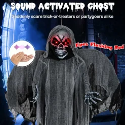 Tangkula 12.1 ft Halloween Hanging Reaper w/Wings, Voice Activated Animatronic Ghost w/Lighted Eyes & Terrifying Sounds