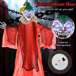 Tangkula 13.1 ft Halloween Hanging Clown w/Wings, Switch Controlled Animatronic Ghost w/Lighted Colorful Eyes