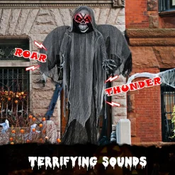 Tangkula 12.1 ft Halloween Hanging Reaper w/Wings, Voice Activated Animatronic Ghost w/Lighted Eyes & Terrifying Sounds