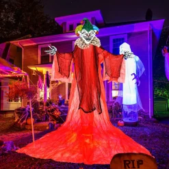 Tangkula 13.1 ft Halloween Hanging Clown w/Wings, Switch Controlled Animatronic Ghost w/Lighted Colorful Eyes