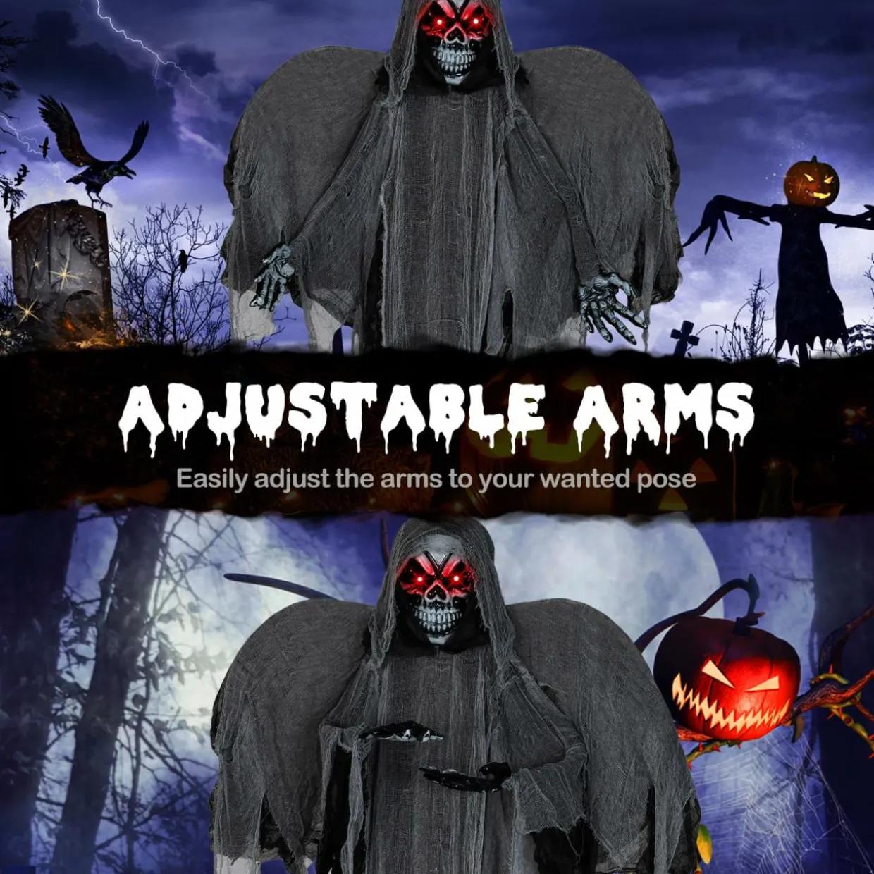Tangkula 12.1 ft Halloween Hanging Reaper w/Wings, Voice Activated Animatronic Ghost w/Lighted Eyes & Terrifying Sounds