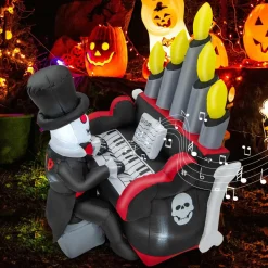 Tangkula 5.2 FT Halloween Inflatable Skeleton Playing Piano