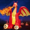 Tangkula 10 FT Halloween Inflatable Giant Fire Dragon, Blow-up Outdoor Halloween Decorations with Built-in LED Lights