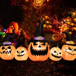 Tangkula 8 Ft Halloween Inflatable Pumpkin Family, Waterproof Halloween Yard Decoration with Built-in LED Lights, Sandbag