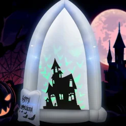 Tangkula 7 FT Halloween Inflatable Tombstone with Bat Lighting Effects