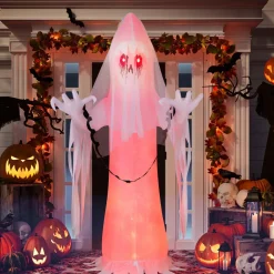 Tangkula 8 FT Halloween Inflatable Ghost, Blow-up Haunting Ghost Bride with Flame LED Light