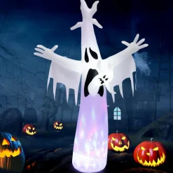 Tangkula 8 FT Halloween Inflatable Ghost, Blow-up Yard Halloween Decorations with Built-in LED Lights & Magic Rotating Lamp