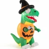 Tangkula 6 FT Halloween Inflatables Pumpkin Dinosaur with Witch Hat, Hook Hand & Built-in LED Lights