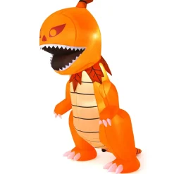 Tangkula 8 FT Halloween Inflatables Pumpkin Head Dinosaur, Large Blow Up Halloween Dinosaur with LED Lights & 4 Stakes