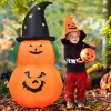 Tangkula 5 Ft Halloween Inflatable Pumpkin with Witch Hat, Blow Up 2 Pumpkins with LED Lights