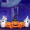 Tangkula 9 FT Halloween Inflatable Pumpkin Ghost, Spooky Lighted Holiday Decoration w/ Witch's Hat,