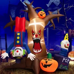 Tangkula 8 FT Halloween Inflatable Dead Tree, Blow Up Lighted Yard Decoration with Pumpkinsn