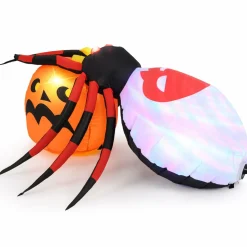 Tangkula 5 FT Halloween Inflatable Spider with Pumpkin, LED Lighted Halloween Decoration with Colorful Rotating Light