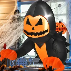 Tangkula 3.3 FT Halloween Inflatable Pumpkin Head Ghost Broke Out from Window