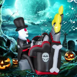 Tangkula 5.2 FT Halloween Inflatable Skeleton Playing Piano