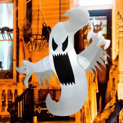 Tangkula 5 FT Halloween Inflatable Ghost, Blow-up Hanging Decoration with 2 Built-in LED Lights & Powerful Blower
