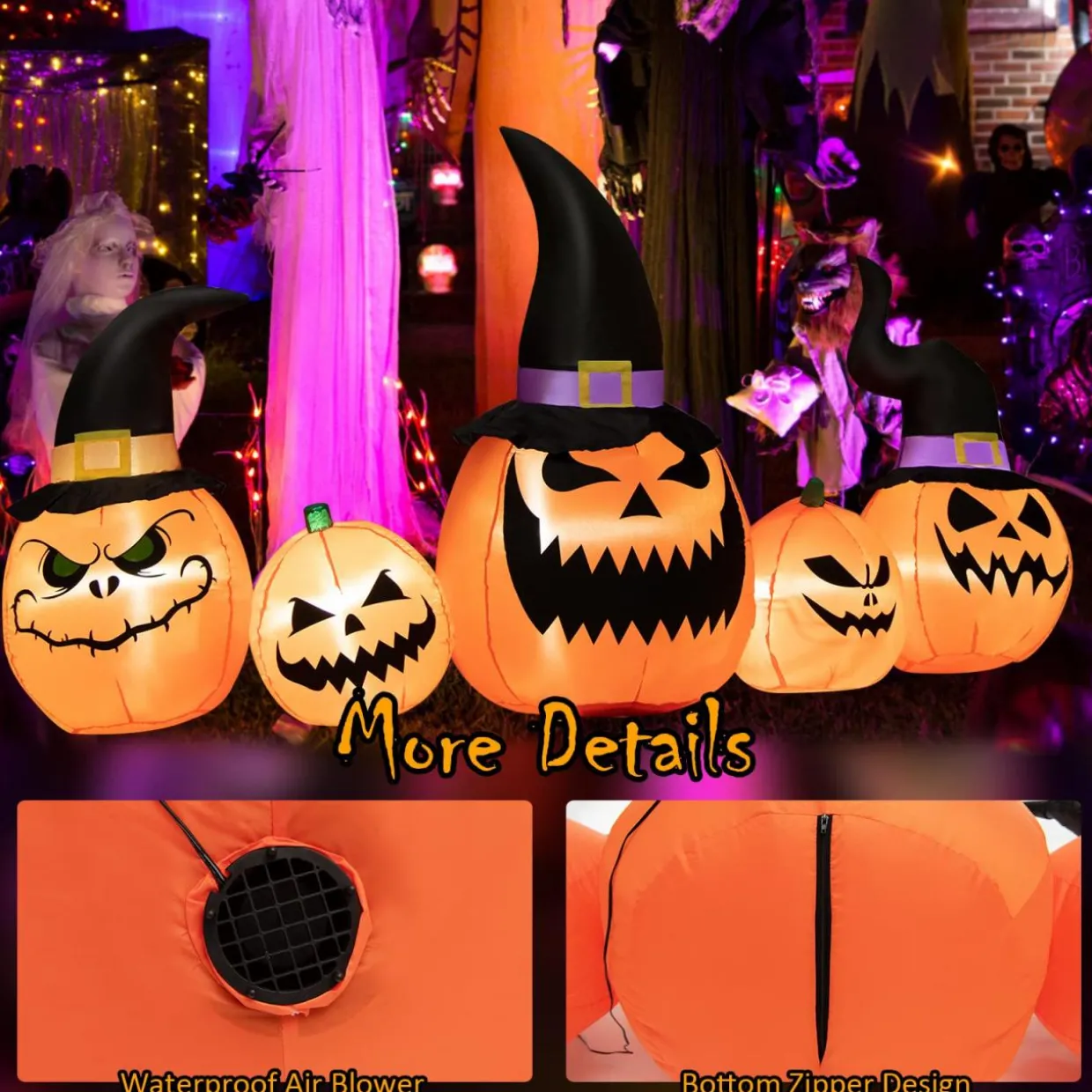Tangkula 8 Ft Halloween Inflatable Pumpkin Family, Waterproof Halloween Yard Decoration with Built-in LED Lights, Sandbag
