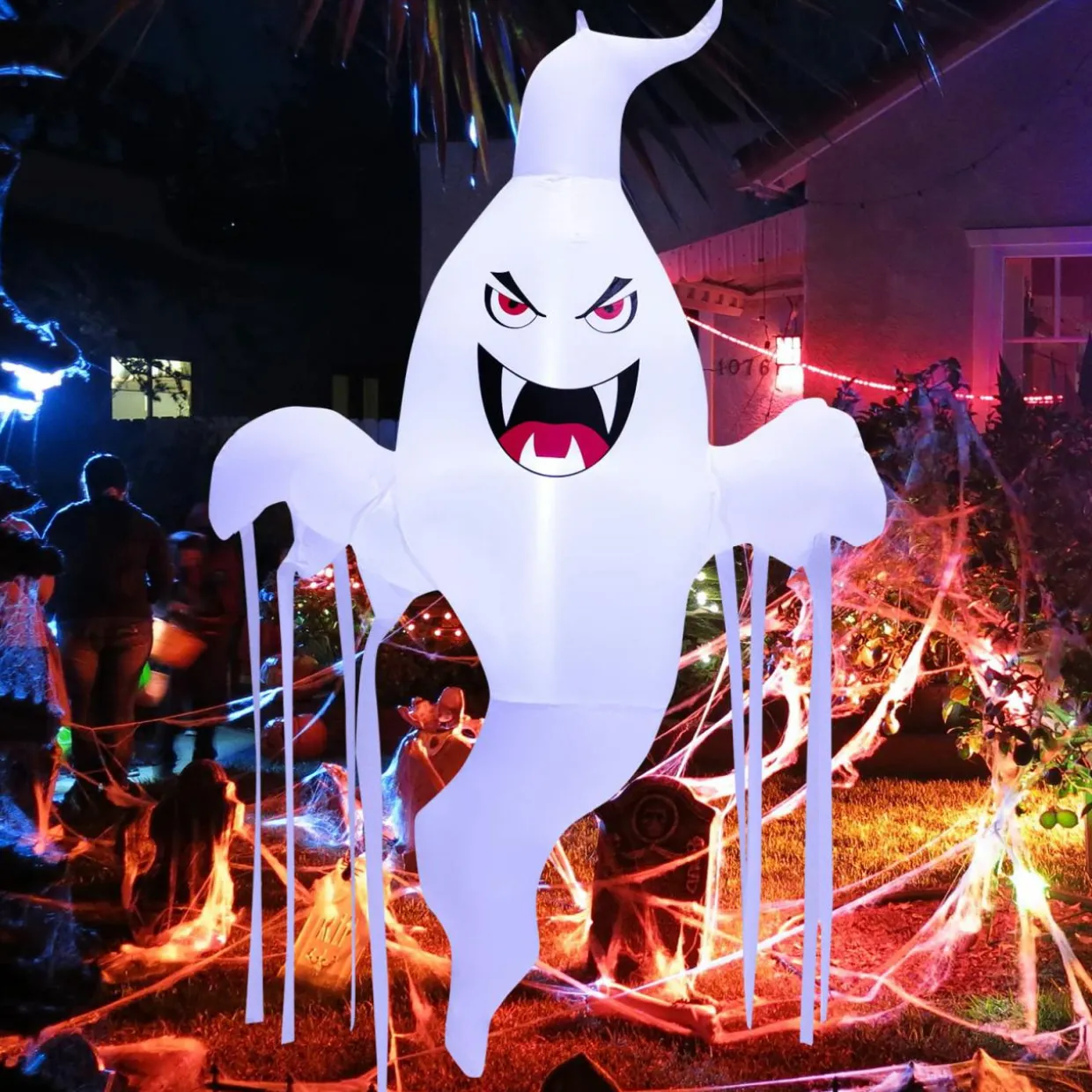 Tangkula 5 FT Halloween Inflatable Hanging Ghost, Blow-up Yard Decoration with Built-in LED Light