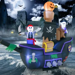 Tangkula 7 FT Halloween Inflatable Skeletons Ghosts On Pirate Ship