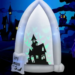 Tangkula 7 FT Halloween Inflatable Tombstone with Bat Lighting Effects