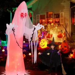 Tangkula 8 FT Halloween Inflatable Ghost, Blow-up Haunting Ghost Bride with Flame LED Light