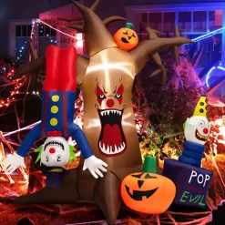 Tangkula 8 FT Halloween Inflatable Dead Tree, Blow Up Lighted Yard Decoration with Pumpkinsn