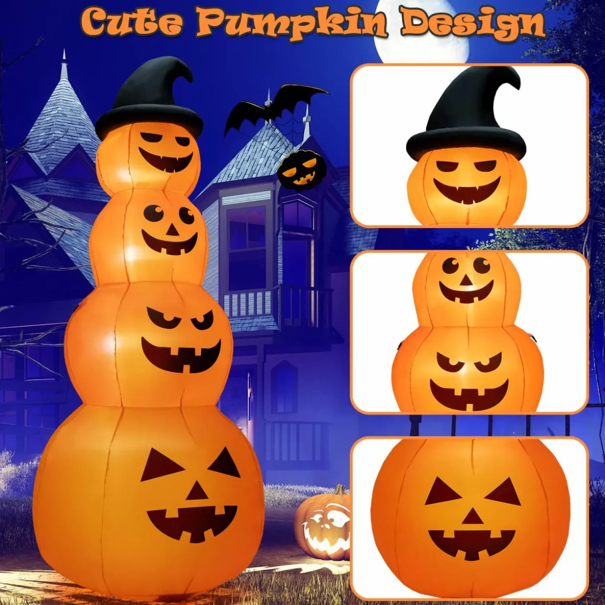 Tangkula 8 FT Halloween Inflatable Pumpkin, 4 Pumpkins Stack Halloween Decorations