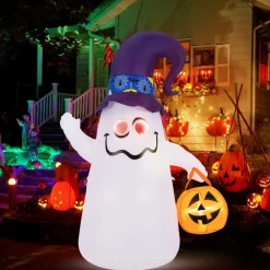 Tangkula 6 FT Halloween Inflatable Cute Ghost with Jack-O-Lantern