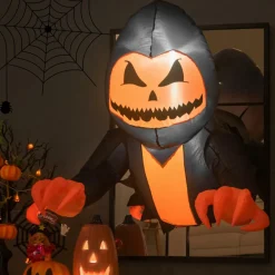 Tangkula 3.3 FT Halloween Inflatable Pumpkin Head Ghost Broke Out from Window