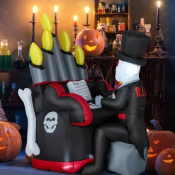 Tangkula 5.2 FT Halloween Inflatable Skeleton Playing Piano