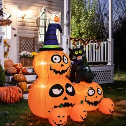 Tangkula 6 FT Halloween Inflatable Pumpkin Patch with Black Witch's Cat