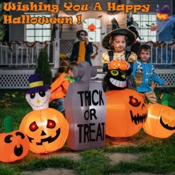 Tangkula 8 FT Halloween Inflatable Pumpkin Patch with Tombstone & Black Cat
