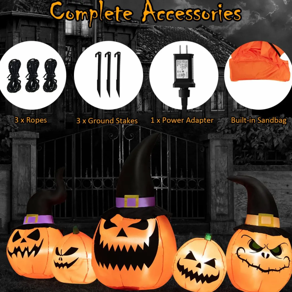 Tangkula 8 Ft Halloween Inflatable Pumpkin Family, Waterproof Halloween Yard Decoration with Built-in LED Lights, Sandbag