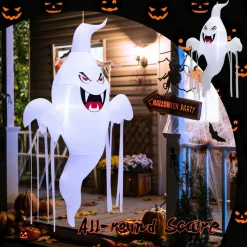 Tangkula 5 FT Halloween Inflatable Hanging Ghost, Blow-up Yard Decoration with Built-in LED Light