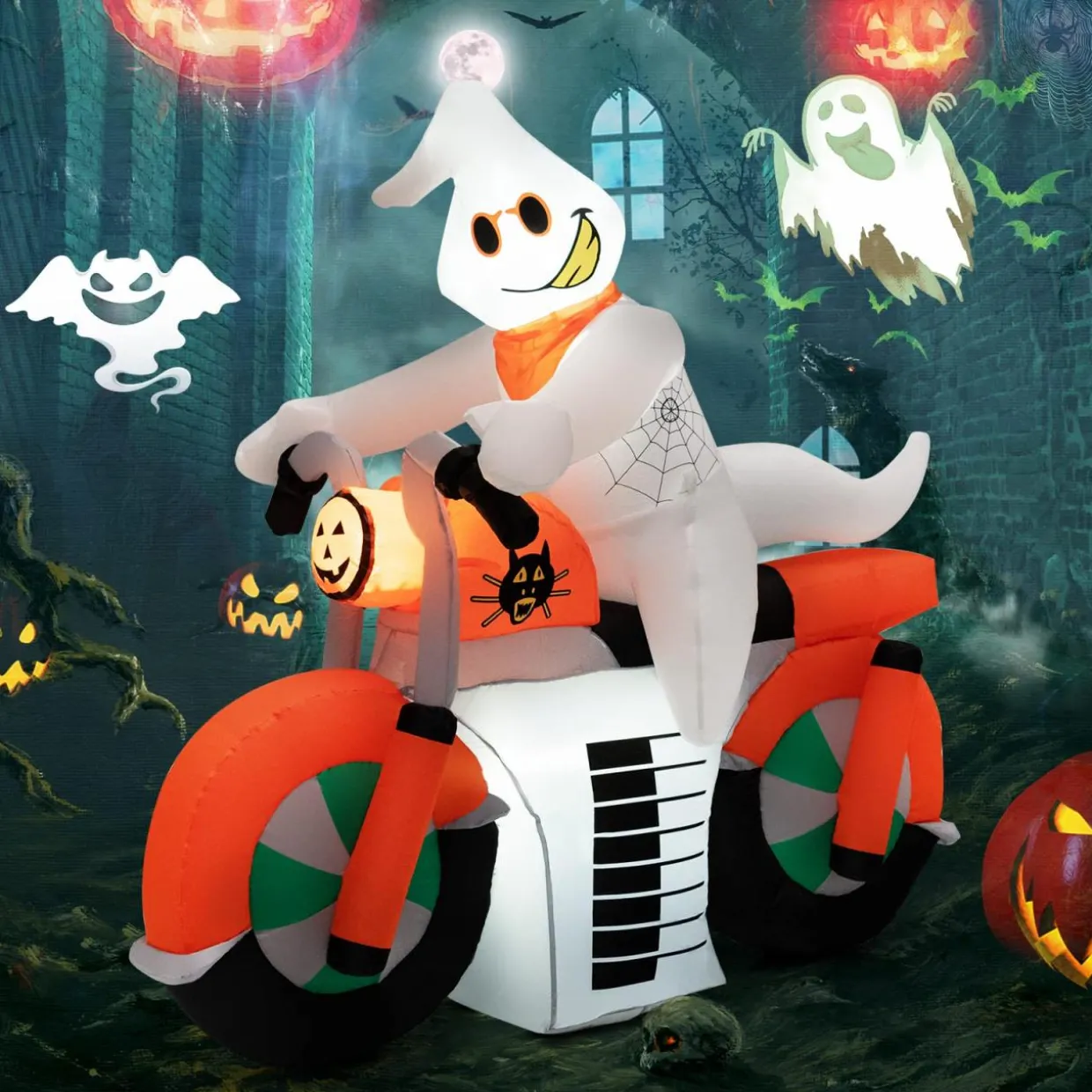 Tangkula 5 FT Halloween Inflatable Ghost Riding on Motor Bike