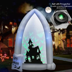 Tangkula 7 FT Halloween Inflatable Tombstone with Bat Lighting Effects