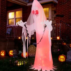 Tangkula 8 FT Halloween Inflatable Ghost, Blow-up Haunting Ghost Bride with Flame LED Light