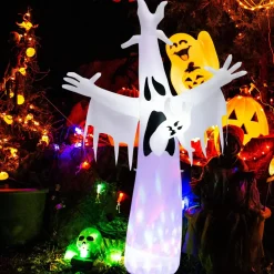 Tangkula 8 FT Halloween Inflatable Ghost, Blow-up Yard Halloween Decorations with Built-in LED Lights & Magic Rotating Lamp