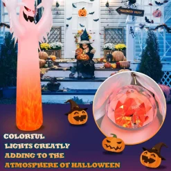 Tangkula 12 FT Halloween Inflatable Ghost W/ Rotating Flame LED Lights, Air Blower, Stake, Sandbag