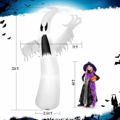 Tangkula 12 FT Halloween Inflatable Ghost, Quick Blow up Halloween Decoration, Giant Inflatable Specter with Bright LED Lights